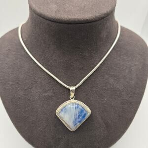 925 Sterling Silver Snake Chain & Pendant 18" 21g Blue Stone